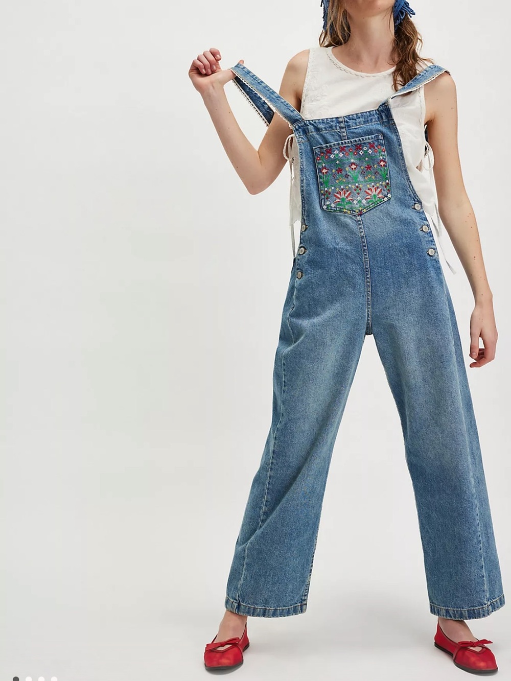 We The Free Sweet Pea Embroidered Overalls - as seen in TS Opalite music video.